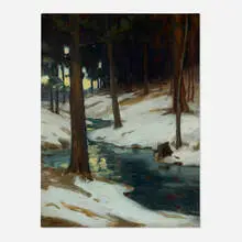Charles Morris Young, Landscape with a Stream in Winter, oil on canvas