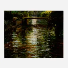 River with Bridge by Louis Aston Knight, oil on canvas, sold Nov 2024