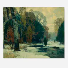John F. Carlson, Southwind Thaw, oil on canvas laid to board