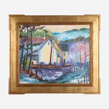 Joseph Barrett, Sunrise Near Carversville, oil on canvas in artist-made frame