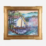 Joseph Barrett, Sunrise Near Carversville, oil on canvas in artist-made frame