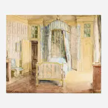 The Blue Room, Château du Bréau by Walter Gay, 1917, watercolor and charcoal on paper, sold Nov 2024