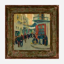 Jane Peterson, Market, Constantinople, oil on board in artist-made frame
