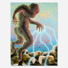 Didier William, Koupe Tet, Boule Kay, 2021, acrylic, oil, ink, wood carving on panel