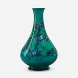 Arthur Conant for Rookwood Pottery, Blue Tinted vase with bird, magnolia, cherry blossoms and stylized flowers