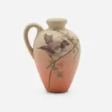 Grace Young for Rookwood Pottery, Dull Finish Glaze miniature jug with sparrow and Japanese maple