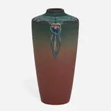 Charles S. Todd for Rookwood Pottery, Painted Mat vase with stylized peacock feathers