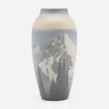 Vellum vase with snow-capped mountains by Sara Sax for Rookwood Pottery, sold Nov 2022