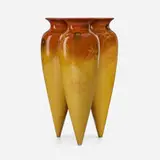 Unusual Standard Glaze conjoined vase with stylized passion flowers by Rookwood Pottery, c. 1890, glazed earthenware, sold Nov 2022