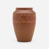 Rare semi-production vase with camels by attribution for Rookwood Pottery William E. Hentschel, sold Nov 2022