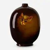 Utopian vase with kitten by Mae Timberlake for J.B. Owens Pottery, sold Nov 2022