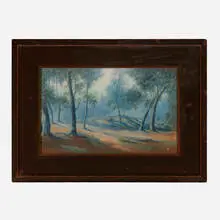 Edward Diers for Rookwood Pottery, Fine Scenic landscape (Large Vellum plaque), 1917, glazed ceramic, original frame