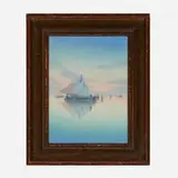 Fishing Boats at Anchor, Venice (Large Vellum plaque) by Carl Schmidt for Rookwood Pottery, 1919, glazed earthenware, original frame, sold Nov 2022