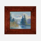 Rocky Mountains (Vellum plaque) by Fred Rothenbusch for Rookwood Pottery, 1937, glazed porcelain, sold Nov 2022