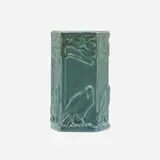 Rook pencil holder by Rookwood Pottery, 1928, mottled green frog skin-glazed ceramic, sold Nov 2022