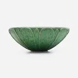 Bowl with overlapping leaves by Ellen Farrington for Grueby Faience Company, sold Nov 2022
