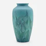 Jens Jensen for Rookwood Pottery, Decorated Mat/Double Vellum vase with irises