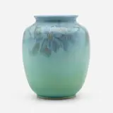 Decorated Mat/Double Vellum vase with clematis by Margaret Helen McDonald for Rookwood Pottery, 1938, glazed porcelain, sold Nov 2022