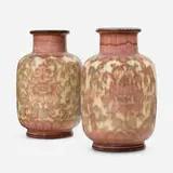 Lorinda Epply for Rookwood Pottery, Rare Ivory Jewel Porcelain vases with stylized wild roses, pair