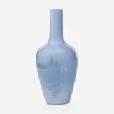 John Dee Wareham for Rookwood Pottery, Rare Aerial Blue vase with nautical scene and ship
