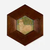 Hexagonal tile by Grueby Faience Company, c. 1905, glazed earthenware, sold Nov 2022