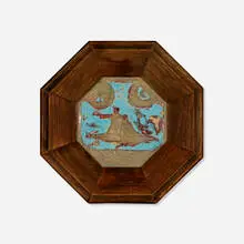 Octagonal tile by Pewabic Pottery, c. 1920, luster-glazed earthenware, original frame, sold Nov 2022