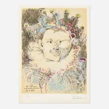 Clown by Pablo Picasso, 1964, lithograph in colors, sold Apr 2021