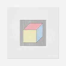 Untitled (from Twelve Forms Derived From a Cube) by Sol LeWitt, 1984, screenprint in colors on Arches, sold Apr 2021