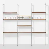 CSS (Comprehensive Storage System) by George Nelson & Associates, 1959, aluminum, walnut, enameled steel, glass, brass, plastic, fabric, sold Feb 2021