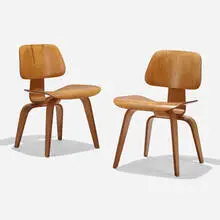 DCWs, pair by Charles and Ray Eames, 1945, birch plywood, rubber, sold Feb 2021