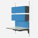 Action Office storage system by George Nelson & Associates, c. 1965, aluminum, enameled aluminum, enameled steel, laminate, rubber, fabric, plastic, sold Feb 2021