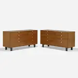 Cabinets model 5501, pair by George Nelson & Associates, 1946, walnut, aluminum, lacquered wood, sold Feb 2021