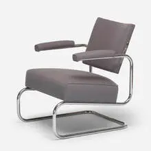 Rare armchair by Gilbert Rohde, c. 1933, chrome-plated steel, upholstery, sold Feb 2021