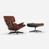 Charles and Ray Eames, 670 lounge chair and 671 ottoman, cherry, rosewood, leather, enameled and brushed aluminum