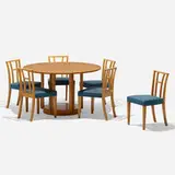 Eliel Saarinen, Dining set, c. 1945, birch, upholstery