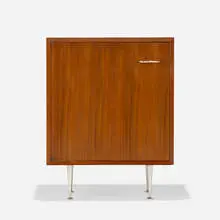 Thin Edge cabinet by George Nelson & Associates, 1955, walnut veneer, aluminum, mirrored glass, sold Feb 2021
