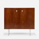 Thin Edge cabinet by George Nelson & Associates, 1955, rosewood veneer, aluminum, glazed ceramic, sold Feb 2021