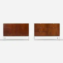 Florence Knoll, Early Executive Office cabinets, pair, rosewood, marble, chrome-plated brass and steel, aluminum