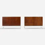 Florence Knoll, Early Executive Office cabinets, pair, rosewood, marble, chrome-plated brass and steel, aluminum