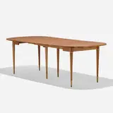 John Widdicomb Co., Dining table, c. 1955, bleached walnut, brass