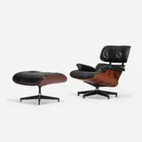 Charles and Ray Eames, 670 lounge chair and 671 ottoman, rosewood plywood, leather, brushed and enameled aluminum
