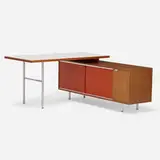 Executive Office desk and return by George Nelson & Associates, c. 1956, combed oak, lacquered masonite, chrome-plated steel, aluminum, sold Feb 2021