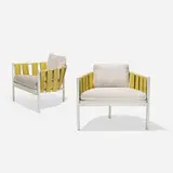 Hendrik Van Keppel and Taylor Green, Triad lounge chairs, set of two, c. 1960, enameled aluminum, vinyl, upholstery