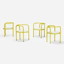Gae Aulenti, Locus Solus dining chairs, set of four, c. 1964, enameled steel, vinyl