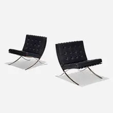 Ludwig Mies van der Rohe, Barcelona chairs, pair, chrome-plated steel, leather