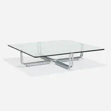 Gianfranco Frattini, Coffee table, model 784, 1968, glass, chrome-plated steel, rubber