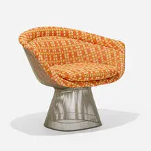 Lounge chair by Warren Platner, 1966, chrome-plated steel, upholstery, sold Feb 2021
