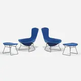 Harry Bertoia, Bird chairs and ottomans, pair, enameled steel, upholstery