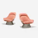 Warren Platner, Lounge chairs, pair, 1966, upholstery, matte chrome-plated steel