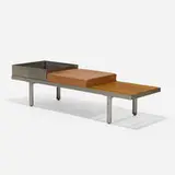Contract Bench System by George Nelson & Associates, 1958, polished steel, aluminum, birch, leather, enameled steel, sold Feb 2021